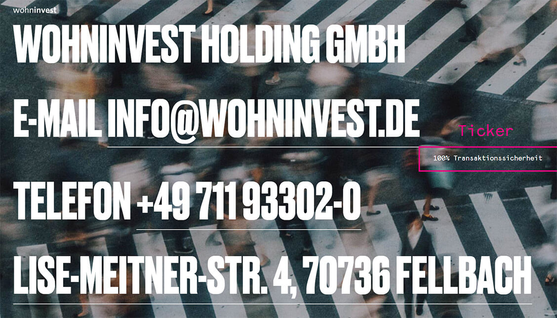 Auf diesem Bild ist die Wohninvest-Website mit dem Ticker zu sehen.